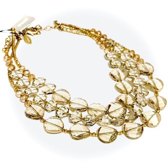 CHICO’s Champagne Faceted Crystal Multi Strand Understated Glamour Necklace NWT - Picture 5 of 7
